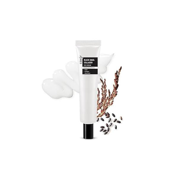 coxir BLACK SNAIL COLLAGEN EYE CREAM l Black Rice, Snail Mucin, Niacinamide, Collagen Firming, Eye Puffiness, Dark Circles Good for Christmas Stocking Stuffers Cruelty-Free [30ml/1.01 fl.oz]