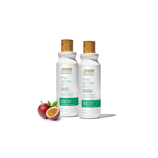 Raw Sugar Grow Pro Hair Care Bundle- Shampoo & Conditioner with Vegan Biotin for Anti-Thinning Pro-Lengthening, Passion Fruit Marula Fuller Hair, Formulated without Sulfates + Parabens