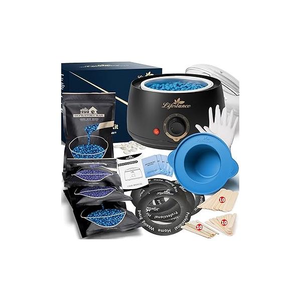 Lifestance Waxing Kit for Women & Men - L2 Digital Wax Pot Warmer, Brazilian Bikini Hair Removal with 14.1oz Hard Beads 42 Accessories, Professional Face, Leg, Eyebrow, Body at Home