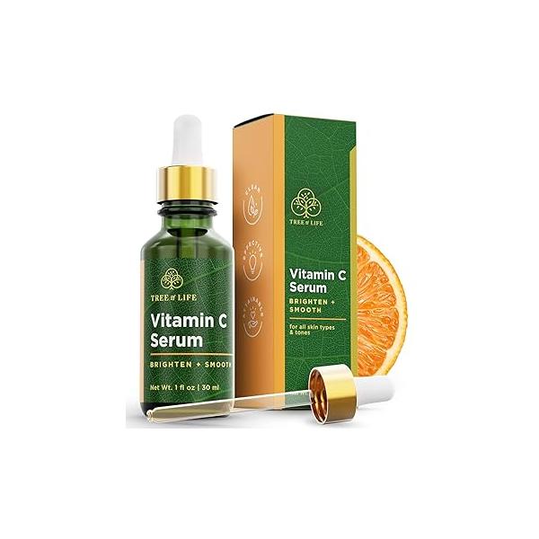 Tree of Life Beauty Vitamin C Skin Care Set, Brightening Face Oil for Dark and Age Spots, Facial Serums Dry Sensitive with Hyaluronic Acid & E Soft Smooth Skin, 1 Fl Oz
