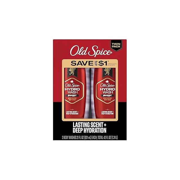 Old Spice Moisturizing Body Wash for Men, Hydro Wash, 2-in-1 Long Lasting Scent & Deep Hydration, 24/7 Shower Fresh, Swagger Scent, 21 oz (Pack of 2)