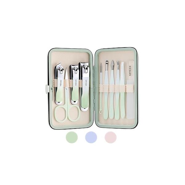 Manicure Set, 10 pcs High-Carbon Steel Nail Clippers Portable Mini and Pedicure Kit, Travel Grooming Kit with Leather Bag for Men Women