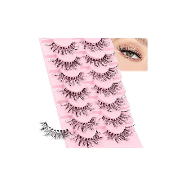 Veleasha Cat Eye Lashes Wispy Lightweight Eyelashes Dramatic False Clear Band Look Like Eyelash Extensions 9-17MM 7 Pairs Pack (Rio Vista)