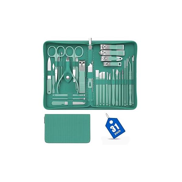 Manicure Nail Clippers Set - Stainless Steel Pedicure Kit, Professional Grooming with Luxurious Travel Case