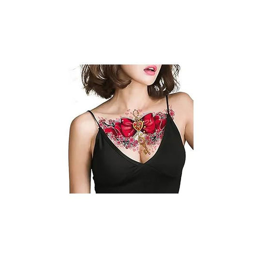 Beautiful Fake 3D Decal Temporary Tattoo for Women Bow Tie Key Design Sticker Body Chest Waist Art Tattoos 3 Sheets