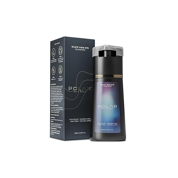 Polar Haircare - Hair Dye Shampoo for Gray Women & Men (Jet Black) Natural Kit Semi Permanent Vegan USA 6.76 Fl Oz