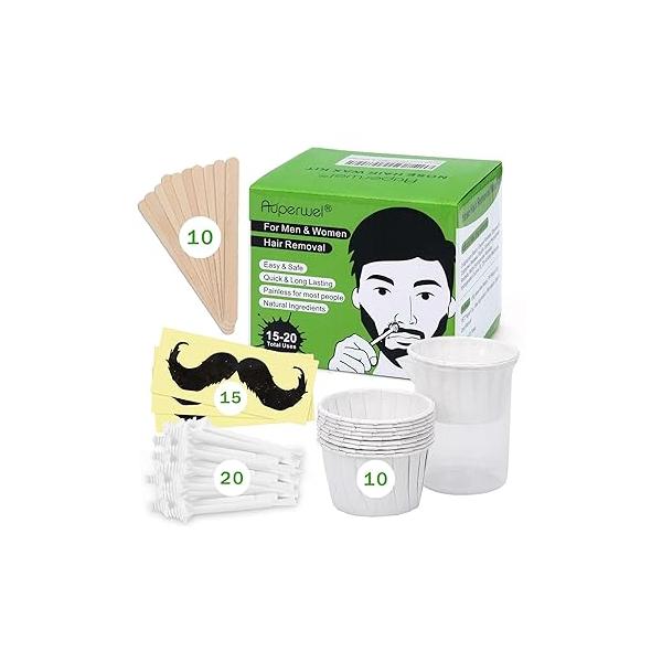 Nose Wax Kit - 120g White Wax, Includes 30 Applicators for Quick & Painless Hair Removal, Long Lasting, Perfect Men and Women, 20-30 Uses