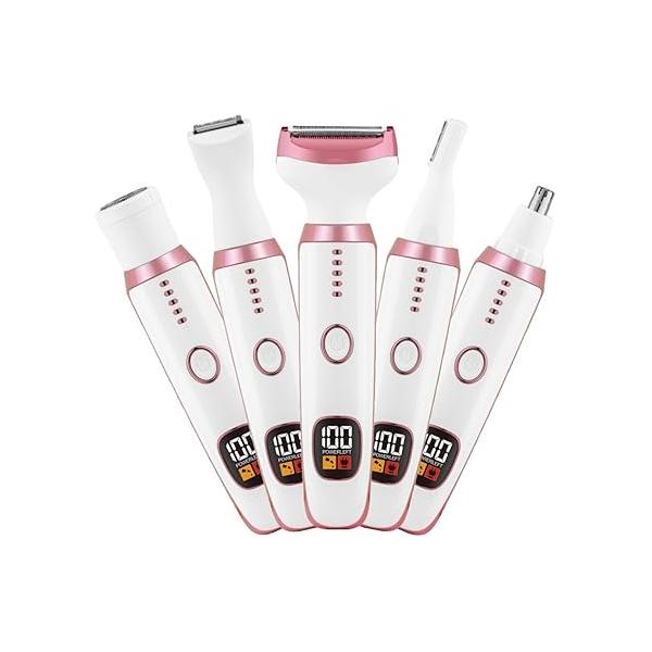 Electric Razors for Women, Bikini Trimmer Women 5 in 1 Body Shaver Nose Hair Face Eyebrow Arms Legs Armpit Underarm Pubic Area, Replaceable Lady Facial Razor Painless USB Charge Female Gift