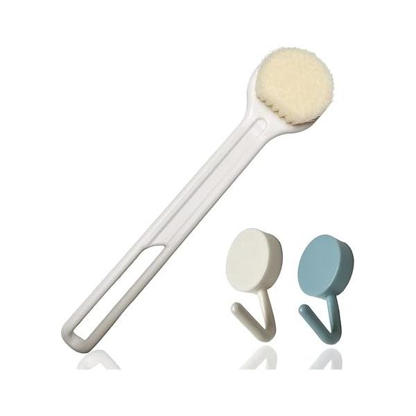 Shower Brush Back Scrubber for Shower, Long Handle 14.17", Bath with Comfy Bristles Body, Men Women (White)