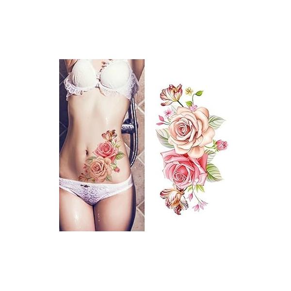 Large Peony Flower Body Art Temporary Tattoos Fake Tattoo Sticker 3D Temp Realistic Long Lasting Arm Neck for Women Teens Girls (Peony Flower)