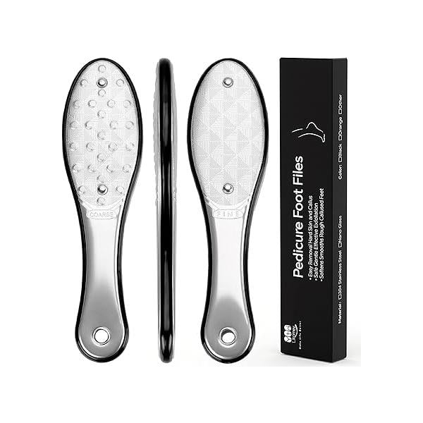 YTD likomey Coarse Fine Double Sided Foot File,Super Durable Stainless Steels Scrubber,for Wet or Dry Feet Callus Dead Skin Hard Pedicure Remover Tool with Built-in Mini File