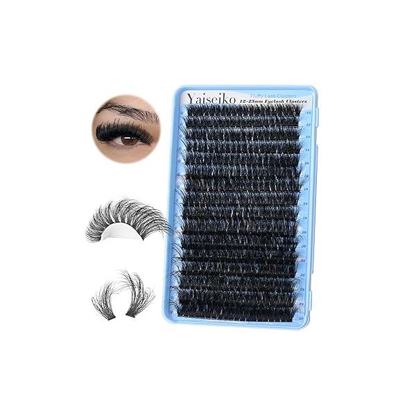 Fluffy Lash Clusters 140D Thick Eyelash 12-25mm Wispy Individual Mega Volume Lashes D Curl Long Cluster Extensions 256Pcs DIY Extension at Home, by Yaiseiko(Plant Fiber)