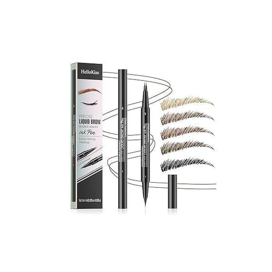 2 Pcs Microblading Eyebrow Pencil for Women, Waterproof Brow Pencil, with Brush, 2-in-1 Dual-Ended Pen Natural Hair-Like Brows (Black 2Pcs)