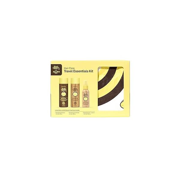 Sun Bum Hair Care Travel Essentials Kit | Revitalize Your With Revitalizing Shampoo, Conditioner, and 3-in-1 Leave In Treatment Includes Aloha Collection Pouch