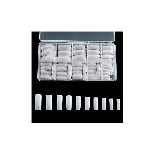 Half Cover Acrylic False Nail Tips, 1000PCS Fake Shape Artificial Nails Tips 10 Sizes with Case for Art Salons and Home DIY (Clear+Natural)
