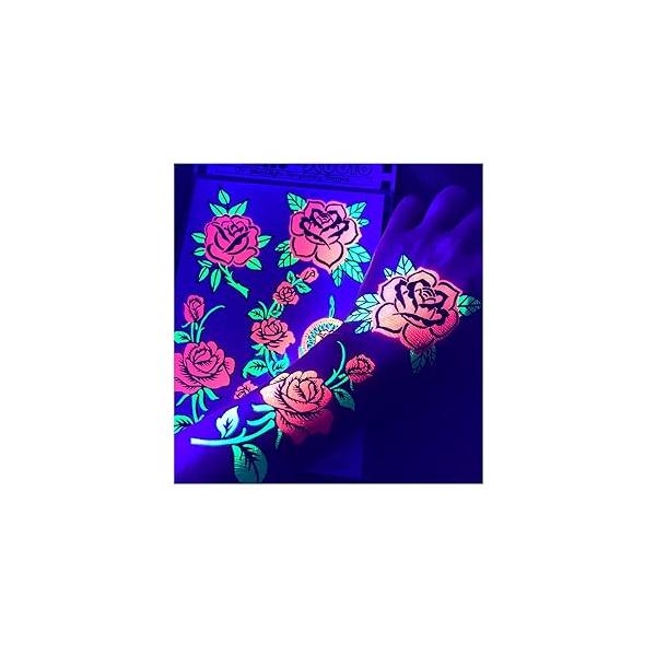Temporary UV Blacklight Reactive Tattoos - 1 Sheet Alien UFO Design Body Art Festival Accessories Glow in the Dark Party Supplies | 7.2” x 5.2” Temp Great for EDM EDC Rave Parties