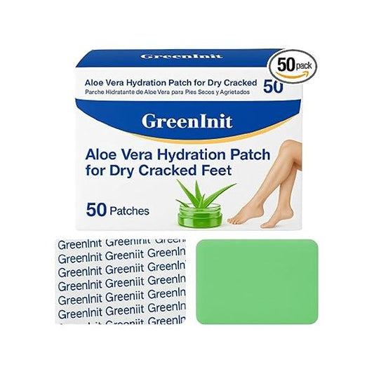 50 Count Natural Aloe Vera Gel Patch for Dry Cracked Feet, Heels and Hands. Cotton Hydration Fast Pain Relief, Heel Crack Healing, Rough Skin Protection.