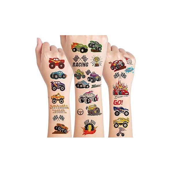150 PCS Monster Truck Race Car Pre-Cut Temporary Tattoos for Kids| Super Cute Themed Birthday Party Favors, Supplies, Decorations, Fake Tattoo Stickers, School Rewards Prizes & Gifts