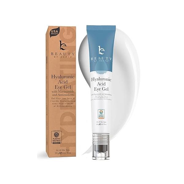 Hyaluronic Acid Eye Cream - USA Made with Natural & Organic Ingredients, Cooling Under Gel Brightener, Dark Circles Treatment Glycerin, Reduces Puffiness Bags Eyes