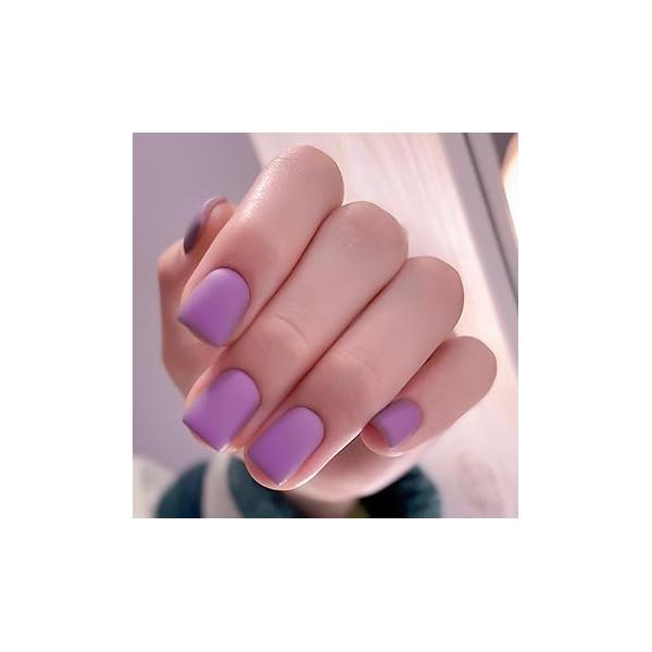 24 Pcs Short Press On Square Shape Matte Glue Solid Color Acrylic False Full Cover Stick Reusable Artificial DIY Nail Decorations (Style 8)
