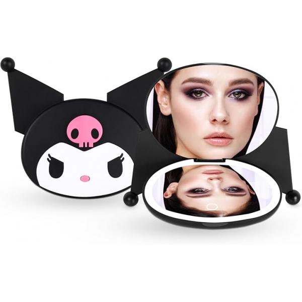 Impressions Vanity Kuromi LED Compact Mirror for Purse, Travel Lighted Makeup with 3X Magnification, Adjustable Brightness, Soft Touch Sensor Button, and Figural Shaped Design