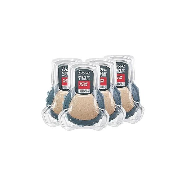 DOVE MEN + CARE Shower Tool For Stronger, Healthy-Feeling Skin Active Clean Scrubs and Exfoliates for a Deeper With Body Wash, 4 Pack