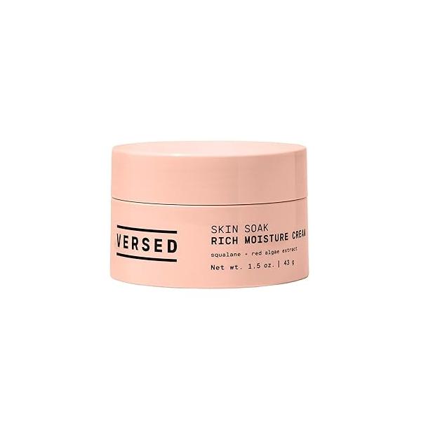 Versed Skin Soak Rich Moisture Face Cream - Daily Facial Moisturizer with Squalane Oil, Hyaluronic Acid, Vitamin E + Red Algae Smooth, Non-Greasy Night for Aging, Dry Vegan (1.5 oz)