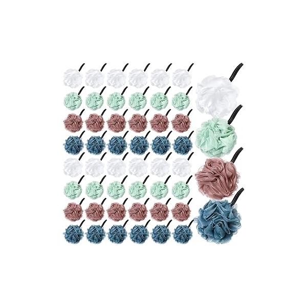 Shellwei 48 Pack Bath Sponge Shower Loofahs Bulk 50g Soft Net Body Scrubber Pouf Ball Exfoliating Scrunchies for Men and Women