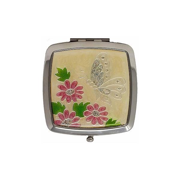 Man & Dog Mosaic Folding Compact Pocket Makeup Mirror With Swarovski Rhinestone Crystals Double Sided (5x magnification + 1x magnification)