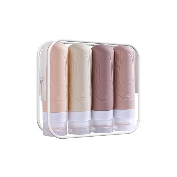 GLAMFIELDS Travel Bottles for Toiletries,TSA Approved 3oz size Leak Proof Silicone Containers Shampoo, Conditioner,Easy to Squeeze and Portable, Essentials Traveling (4 Pack) Black