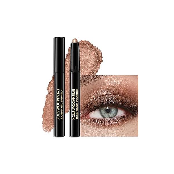 Eyeshadow Stick Shimmer Waterproof Long Wear Eye Brightener Cream to Powder Glitter Shadow Crayon High Pigmented Highlighter Liner Pencil Makeup Crease-Proof Buildable Color, 9 CHAMPAGNE