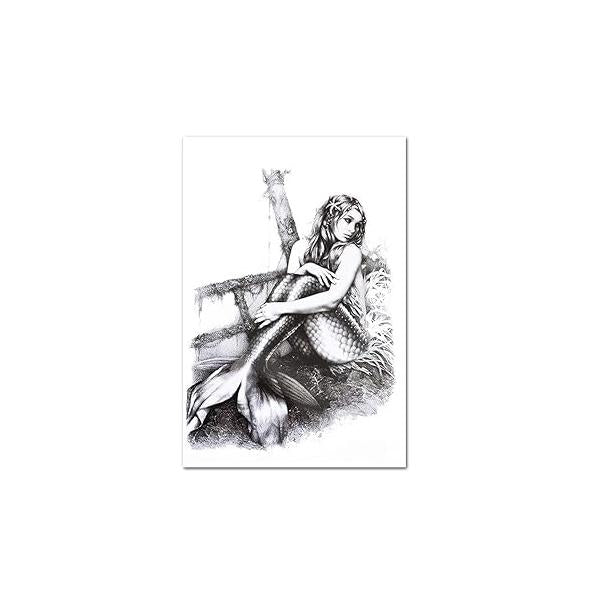 Glaryyears Angel Mermaid Temporary Tattoos for Women Girls, 6-Pack Large Sketch Fake Tattoo Stickers, Long-lasting Realistic Body Arm Back Leg