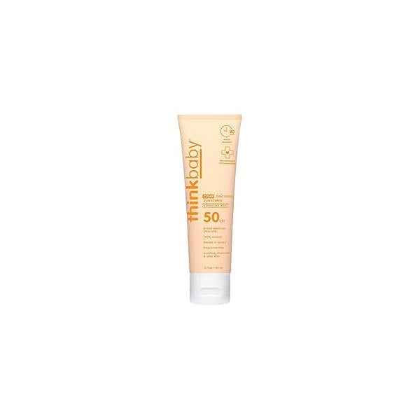 Thinkbaby Mineral Sunscreen for Sensitive Skin, SPF 50 Clear Zinc Oxide Baby Sunblock, 3 Fl Oz, Broad Spectrum UVA/UVB Protection, Natural, Water Resistant, Reef Safe, Vegan