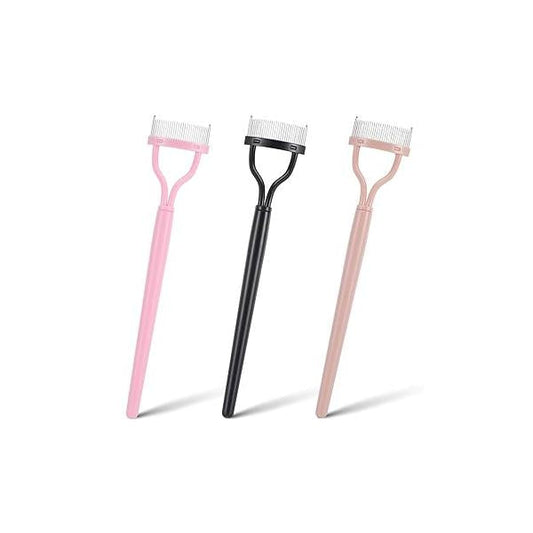 3pcs Eyelash Separator Comb, Metal Teeth Mascara Tool, Separators with Cover for Women, Comb Arc Designed Applicator Natural Eye Makeup, Black Pink Lotus Root