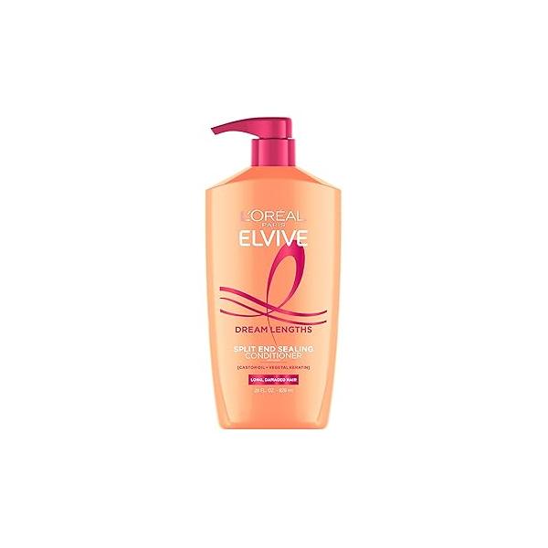 L'Oreal Paris Elvive Dream Lengths Super Detangling Conditioner With Fine Castor Oil and Vitamins B3 B5 for Long, Damaged Hair, Instantly Detangles To Reduce Breakage System, 28 Fl Ounce