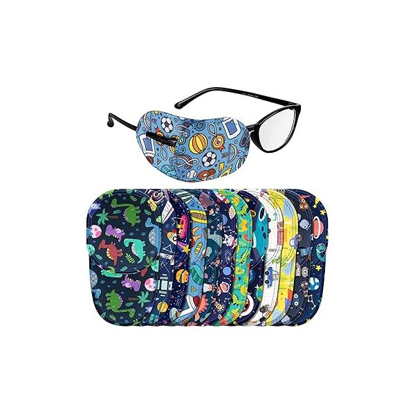 Newcotte 12 Pcs Eye Patch for Kids Toddler Reusable Adjustable Girls Boys Eyepatch Glasses Left or Right Patch, Assorted Patterns(Mermaid)
