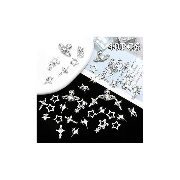 RODAKY 1000PCS Flower Nail Charms Silver Butterfly Art Jewelry Pink 3D for Nails Metal Butterflies Gems Resin Decoration Manicure DIY, Pink&White