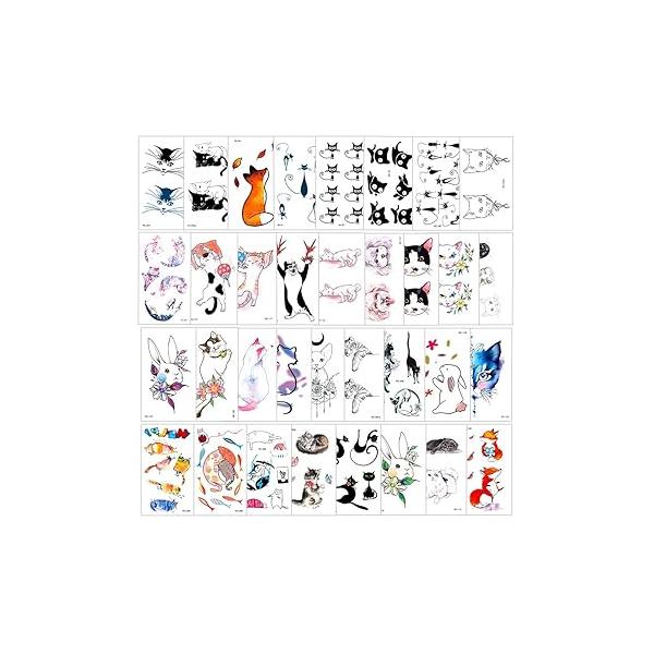 PHOGARY 90 Pieces 34 Sheets Cat Pets Theme Temporary Tattoos Kitty/Dog/Fox/Rabbit Patterned Body Art Waterproof for Kids