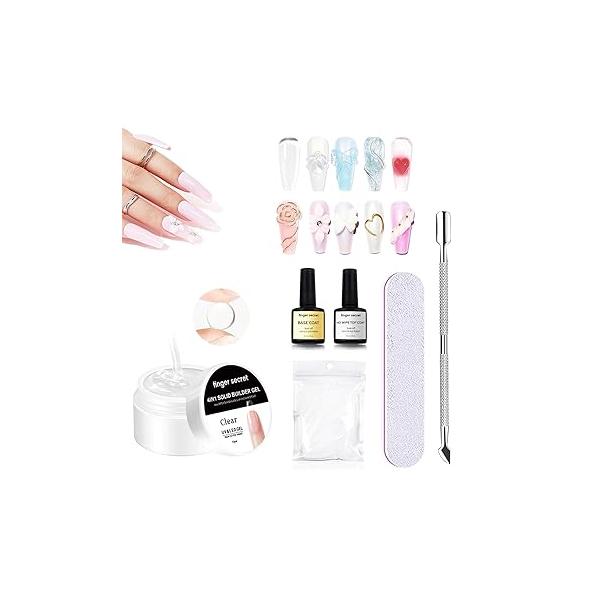 Solid Nail Builder Gel Set, Extension with Art Tools, DIY Non Stick to Hand for Art, Manicures Enhancement 3D Building & Sculpting Carving