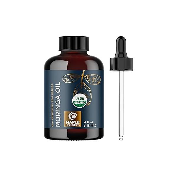 Organic Moringa Oil for Hair and Skin - Cold Pressed Virgin Unrefined Natural Pure USDA Dry Damaged Ultra Hydrating Face Carrier Essential Oils Mixing