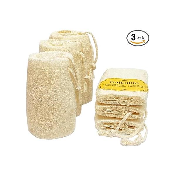 Natural Loofah Exfoliating Body Scrubber,Bath Shower Sponge for Women and Men,Made with Biodegradable luffa Sponge,for That Gets You Clean(3 PC)