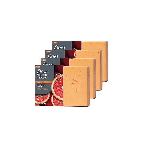 DOVE MEN + CARE Cleansing Bar Soap Blood Orange Sea Salt 4 Bars to Rebuild Skin in the Shower, a 4in1 Hair, Body, Face & Shaving with Plant-Based Cleanser and Natural Oils 5 oz
