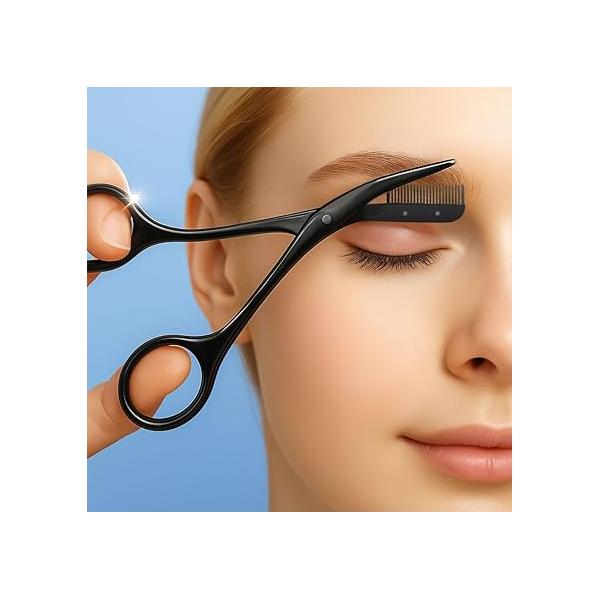 Eyebrow Scissors with Comb, Stainless Steel Facial Grooming Kit, Professional Precision Trimmer, Perfect For Gifts for Men and Women (Grey)