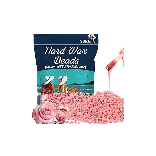 Sukh Hard Wax Beads for Hair-Removal - 430g, Pink, Rosin-Free, Moisturizing, Gentle on Skin, Avoids Razor Burn, Unisex, Back, Legs, Armpit, Bikini Line, Arms, Body