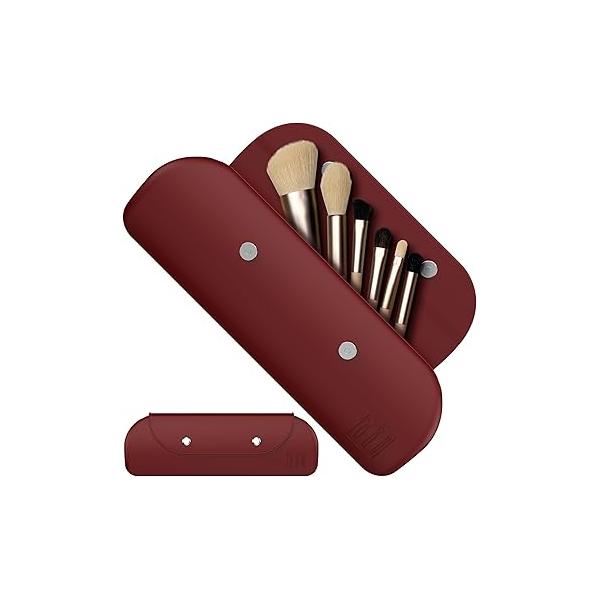Travel Makeup Brush Holder，Silicone Holder ，Portable Cosmetic Organiser with Two Upgraded Anti-fall Off Magnetic Clips ， foldable, large capacity -Khaki