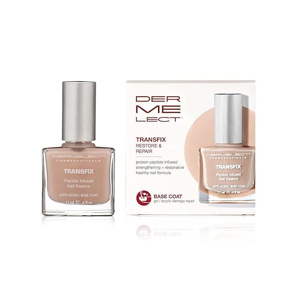 Dermelect Transfix Nail Restore Base Coat- with Protein Peptides Strengthening, Nourishing, Concealing Treatment for Weak Nails, Peeling, Breaking, Splitting, Damage 0.4 oz