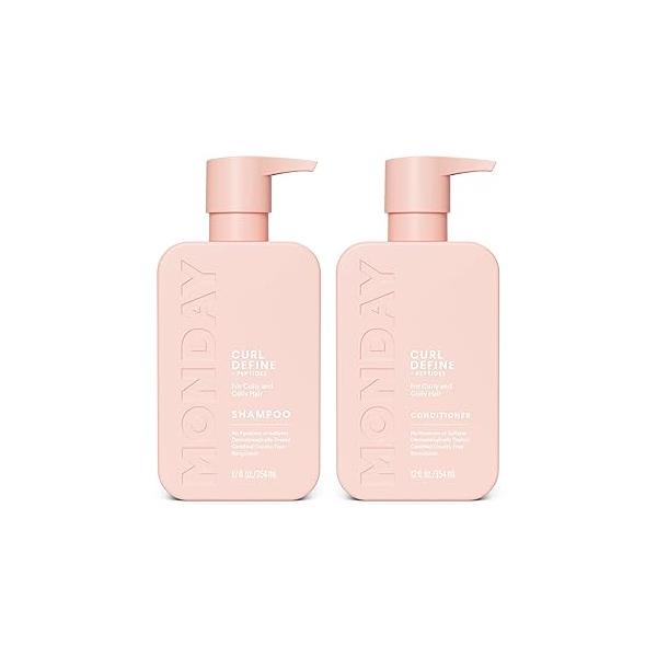 MONDAY HAIRCARE Curl Define Shampoo + Conditioner Set (2 Count) 12 oz Each Nourishes Curls, Tames Frizz, Coconut Oil and Shea Butter Enhance Shine, 100% Recyclable Bottle