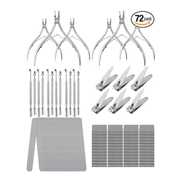 Lasnten 6 Manicure Set 12 in 1 Nail Pedicure Care Kit, 100/180 Files, Buffer Blocks, Cuticle Remover Nippers Trimmer, Clippers, Pusher Tools Prep Kit for Women Spa Party Supplies Favors