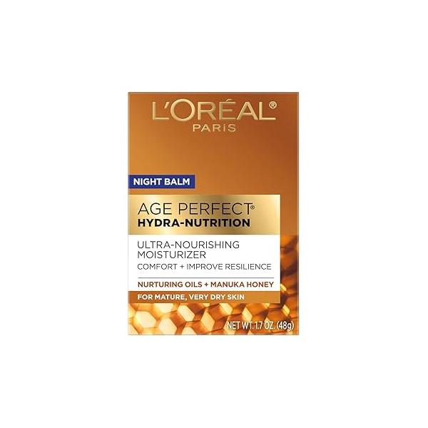 L'Oreal Paris Skincare Age Perfect Hydra Nutrition Ultra Nourishing Honey Night Balm, Face Moisturizer to Comfort, Improve Resilience on Dry Skin, Manuka and Nurturing Oils, 1.7 oz.