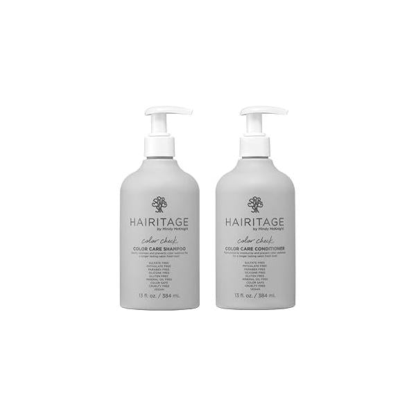 Hairitage Color Check Moisturizing Shampoo and Conditioner Set, UV Protection for Treated Hair, Prevent Washout, Fading, 13oz each (26oz total)